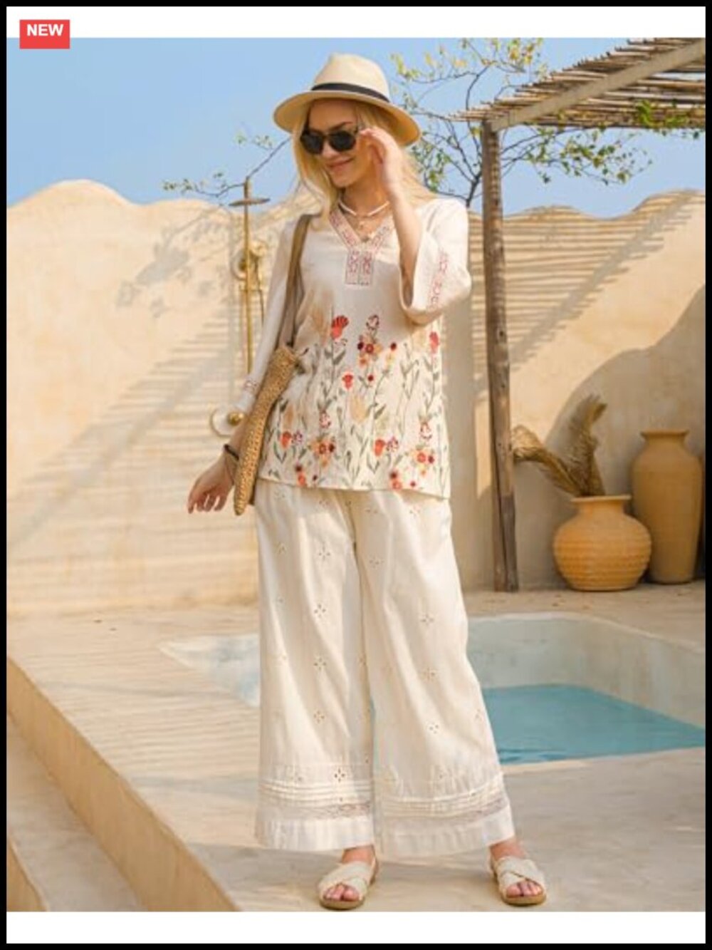 Boho 3/4 Bell Sleeve Embroidered V-Neck Tunic Blouse Gold Trim Dressy Casual - Picture 3 of 6